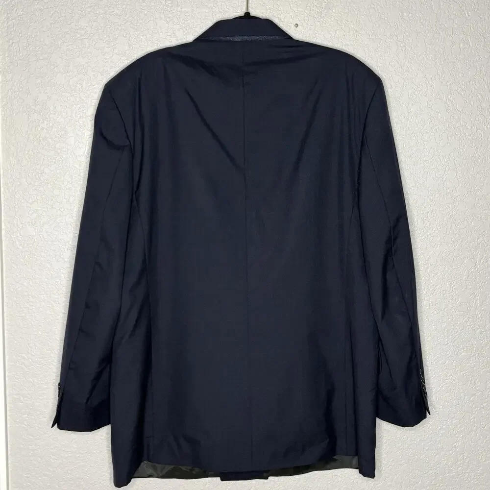 Vtg Oscar de la Renta Men’s Double Breasted Sport Coat Windowpane Navy Blue 46L